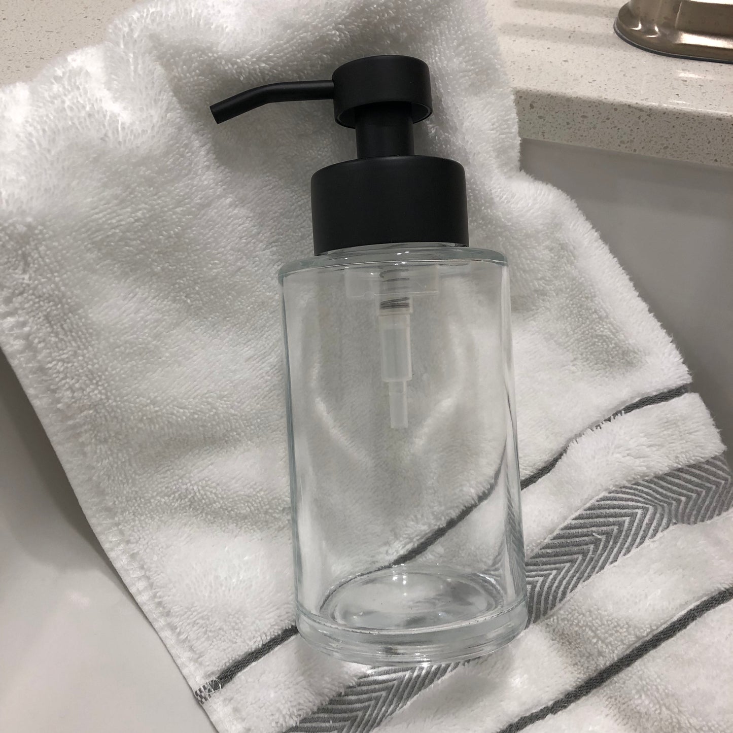 Hollis Glass Foaming Soap Dispenser | Stainless Steel Pump, Refillable Bottle, Apothecary Decor