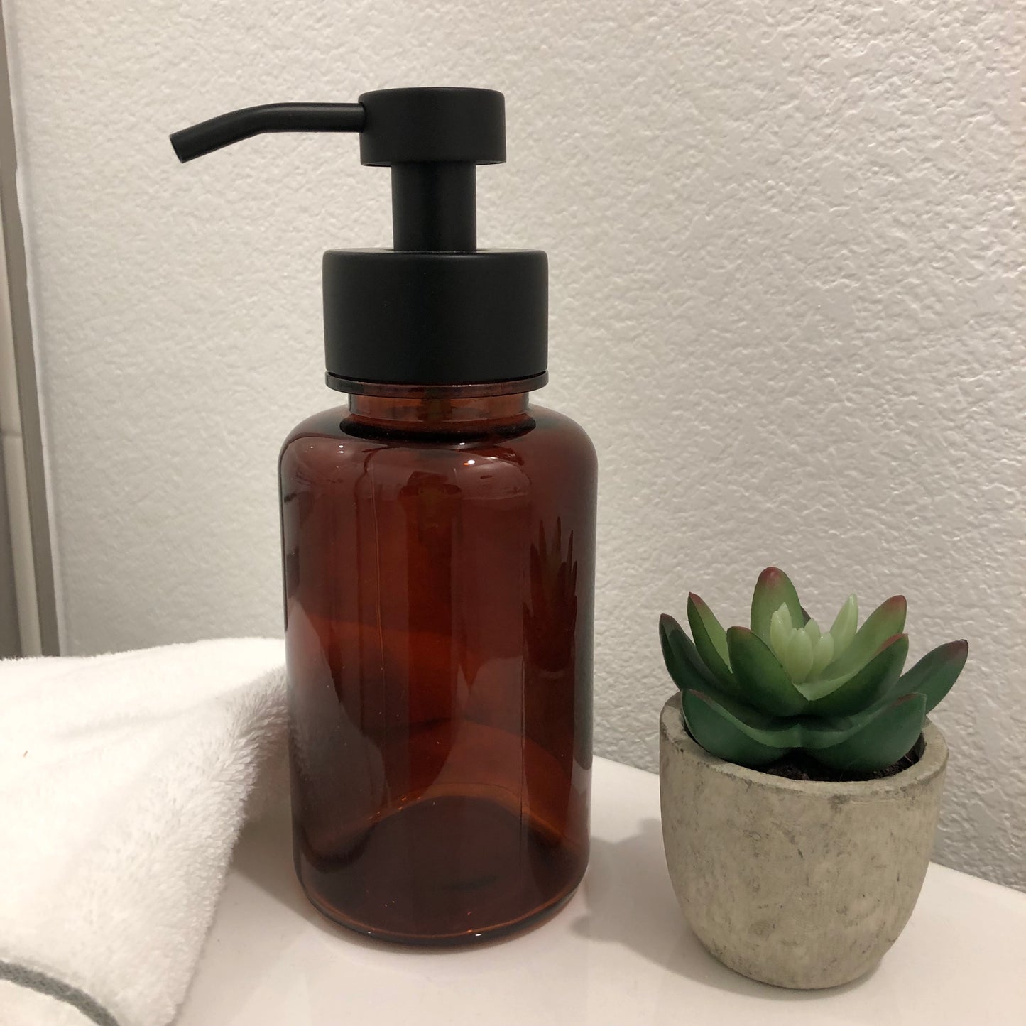 Hollis Amber Glass Foaming Soap Dispenser 400ML| Black Stainless Steel Pump