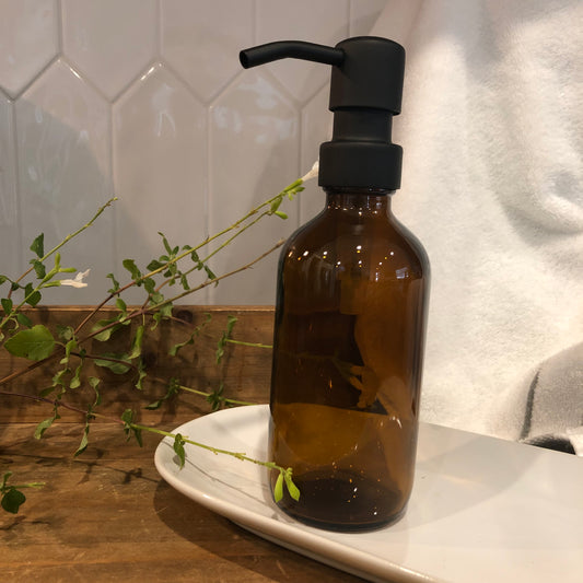 Sedona Glass Soap Dispenser 350ml (12oz) –Amber Vintage Apothecary Bottle with Stainless Steel Pump (Silver, Brass, Bronze, Black)