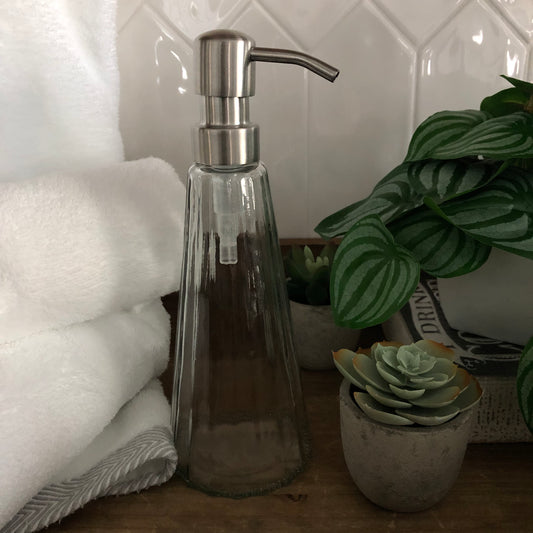 Elara Tapered Glass Soap Dispenser – Fluted Parisian Vintage Style, Elegant Bathroom Kitchen Decor