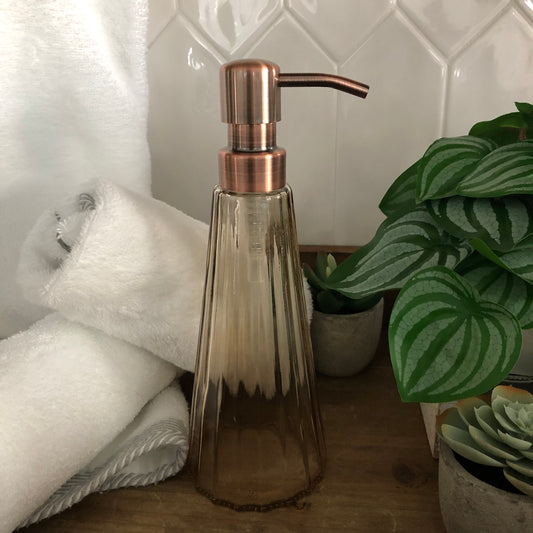 Elara Tapered Glass Soap Dispenser – Orange Fluted Parisian Vintage Style, Elegant Bathroom Kitchen Decor