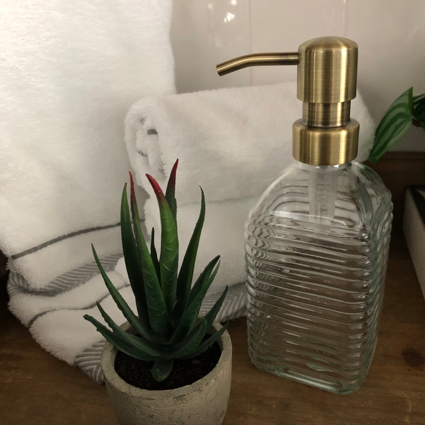 The Hive Glass Soap Dispenser – Fluted Square Design, Vintage Ribbed Glass Bottle