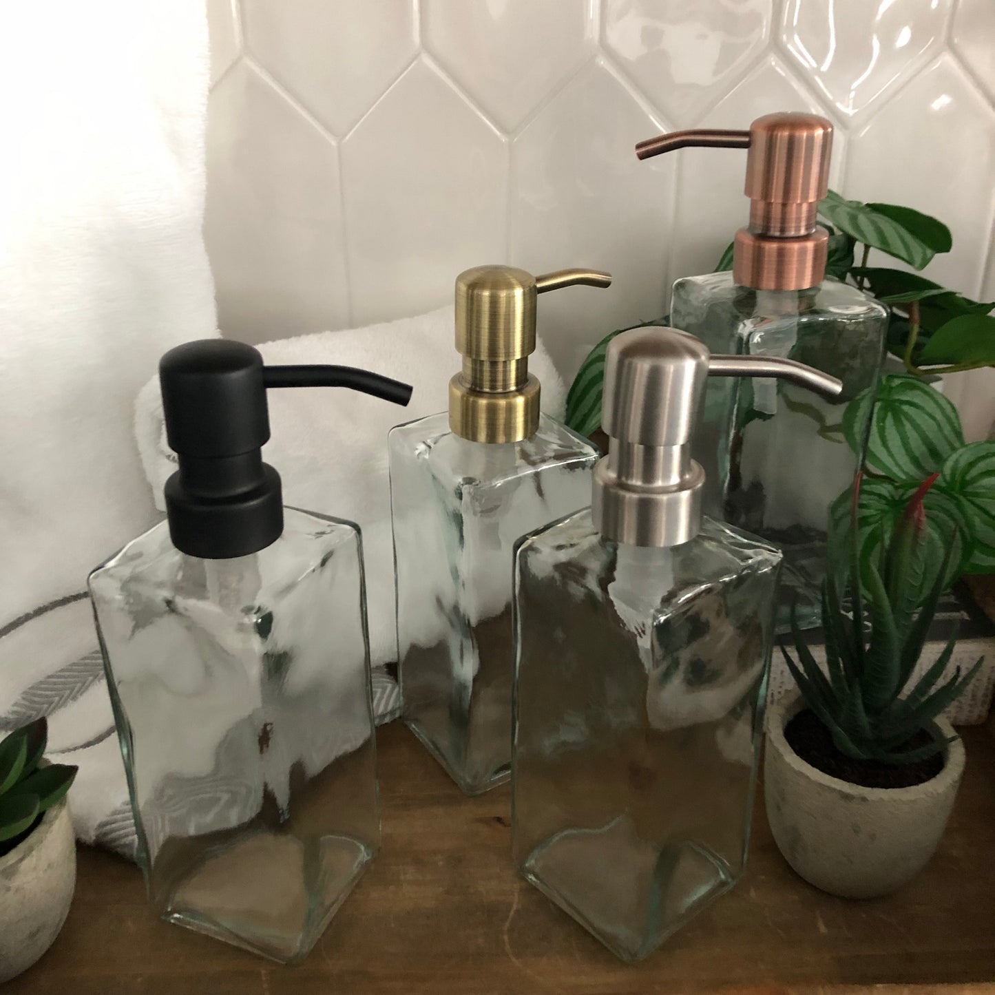 Vera Glass Soap Dispenser – Modern Square Fluted Glass, Elegant Bathroom & Kitchen Decor