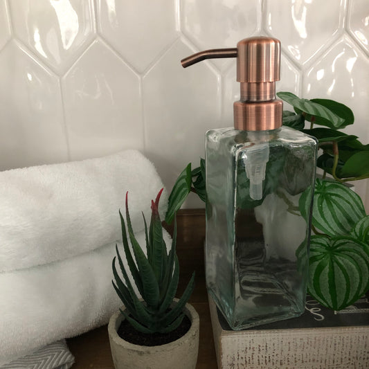 Vera Glass Soap Dispenser – Modern Square Fluted Glass, Elegant Bathroom & Kitchen Decor