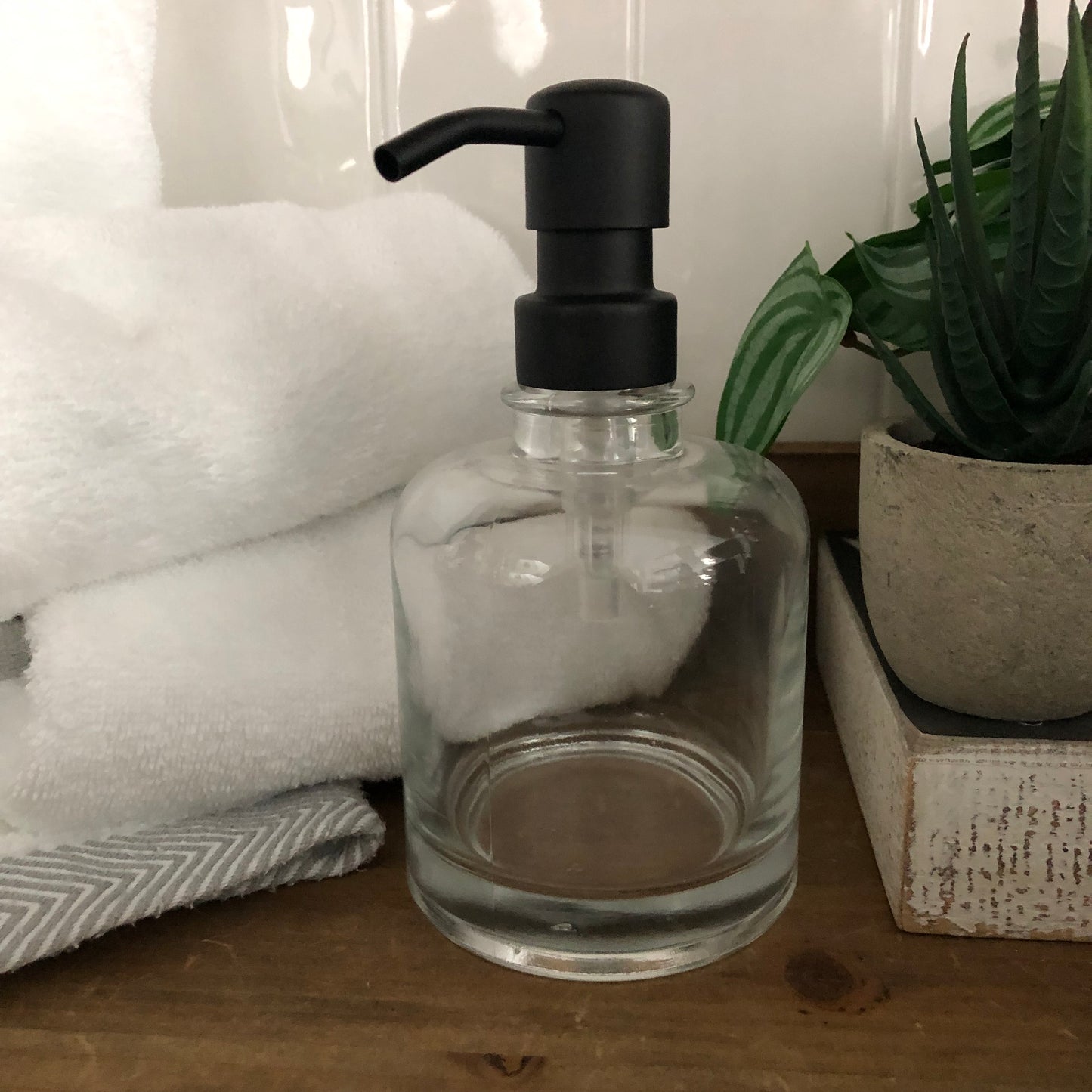 Rondelle Glass Soap Dispenser – Boston Round Apothecary Style, Heavy-Duty Glass