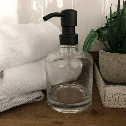 Rondelle Glass Soap Dispenser – Boston Round Apothecary Style, Heavy-Duty Glass