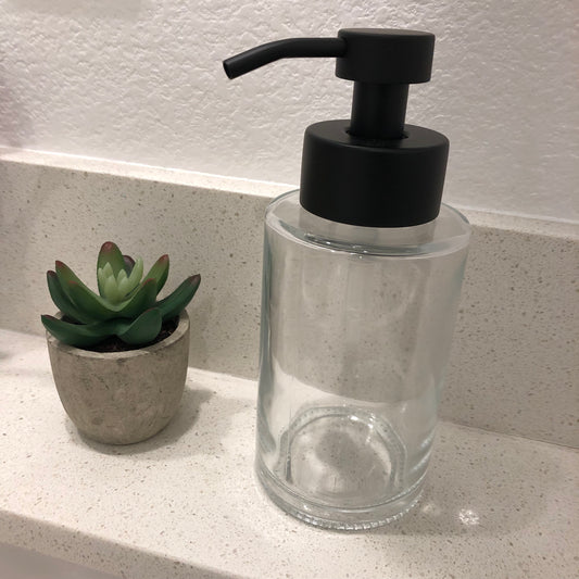Hollis Glass Foaming Soap Dispenser | Stainless Steel Pump, Refillable Bottle, Apothecary Decor