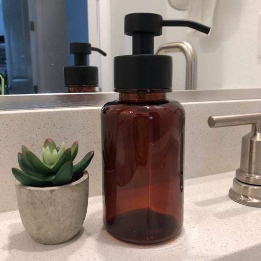 Hollis Amber Glass Foaming Soap Dispenser 400ML| Black Stainless Steel Pump