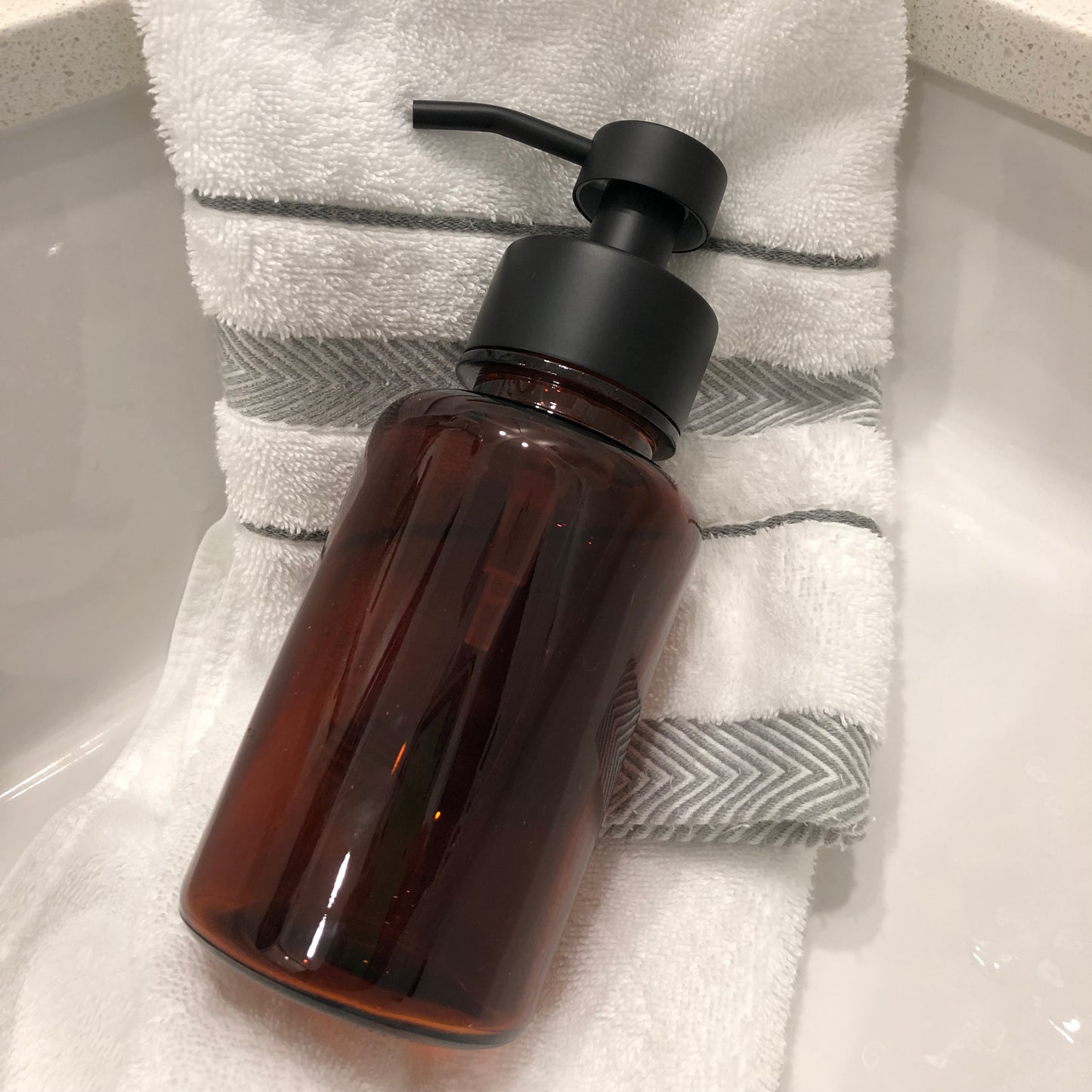 Hollis Amber Glass Foaming Soap Dispenser 400ML| Black Stainless Steel Pump