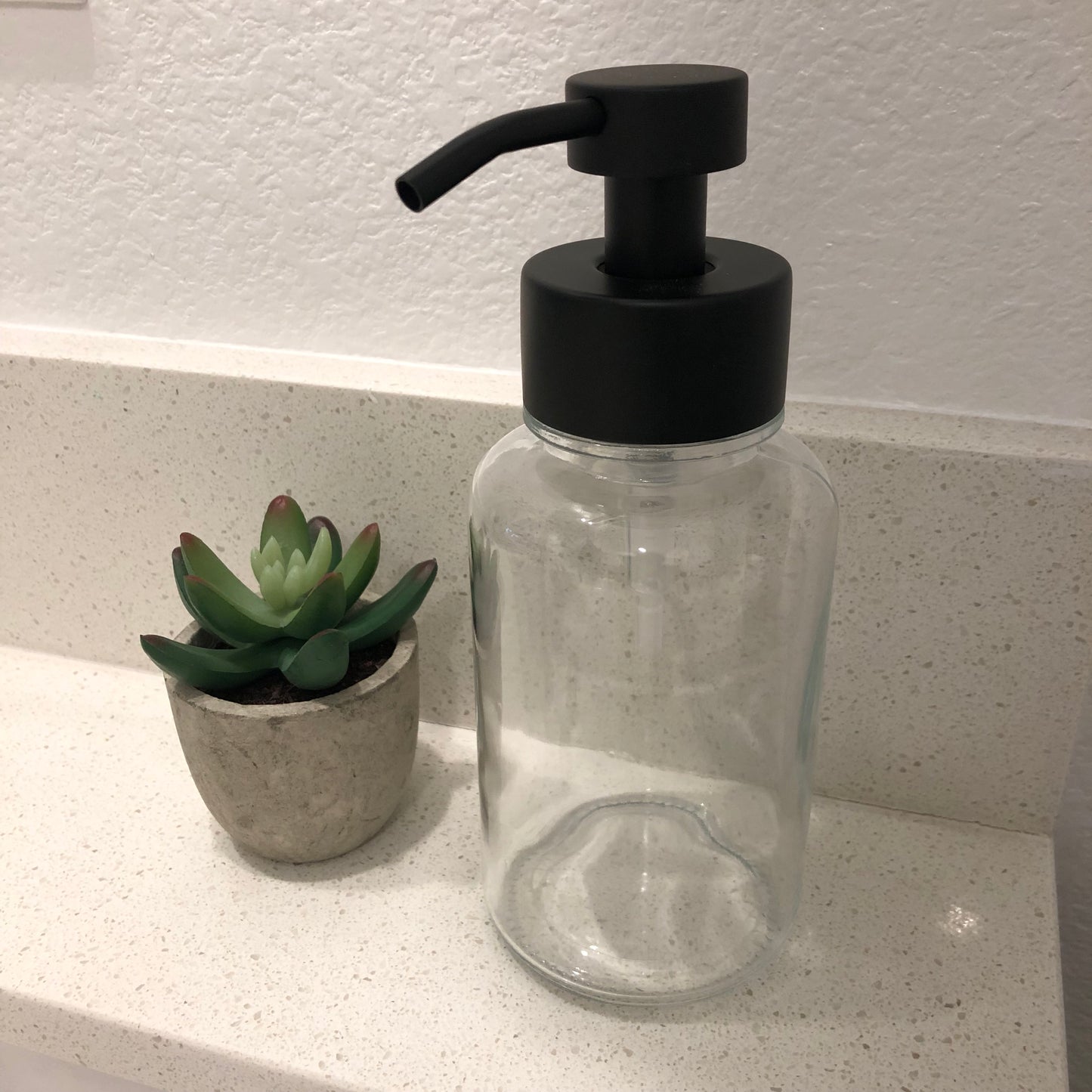 Hollis Glass Foaming Soap Dispenser 400ML| Black Stainless Steel Pump, Refillable Bottle, Apothecary Decor