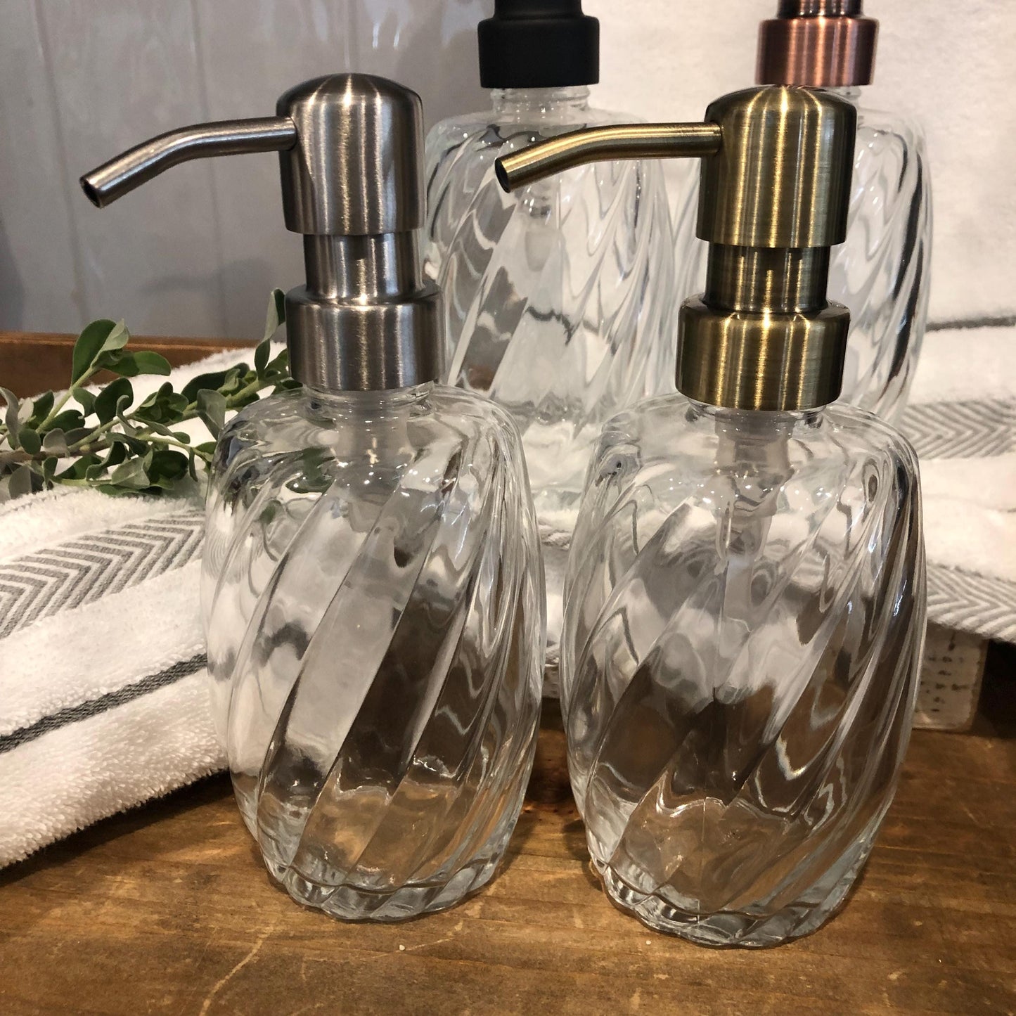 Luna Spiral Glass Soap Dispenser – 12oz / 350ml Fluted Textured Bottle with Stainless Steel Pump
