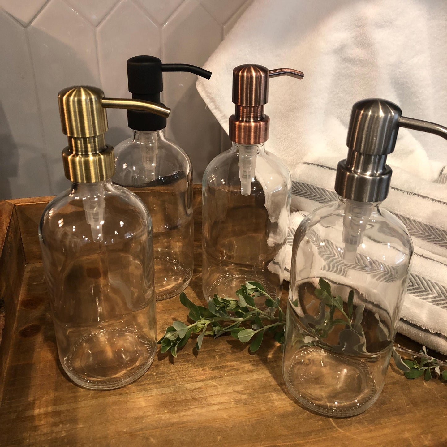 Sedona Glass Soap Dispenser 500ml (16oz) – Clear Vintage Apothecary Bottle with Stainless Steel Pump
