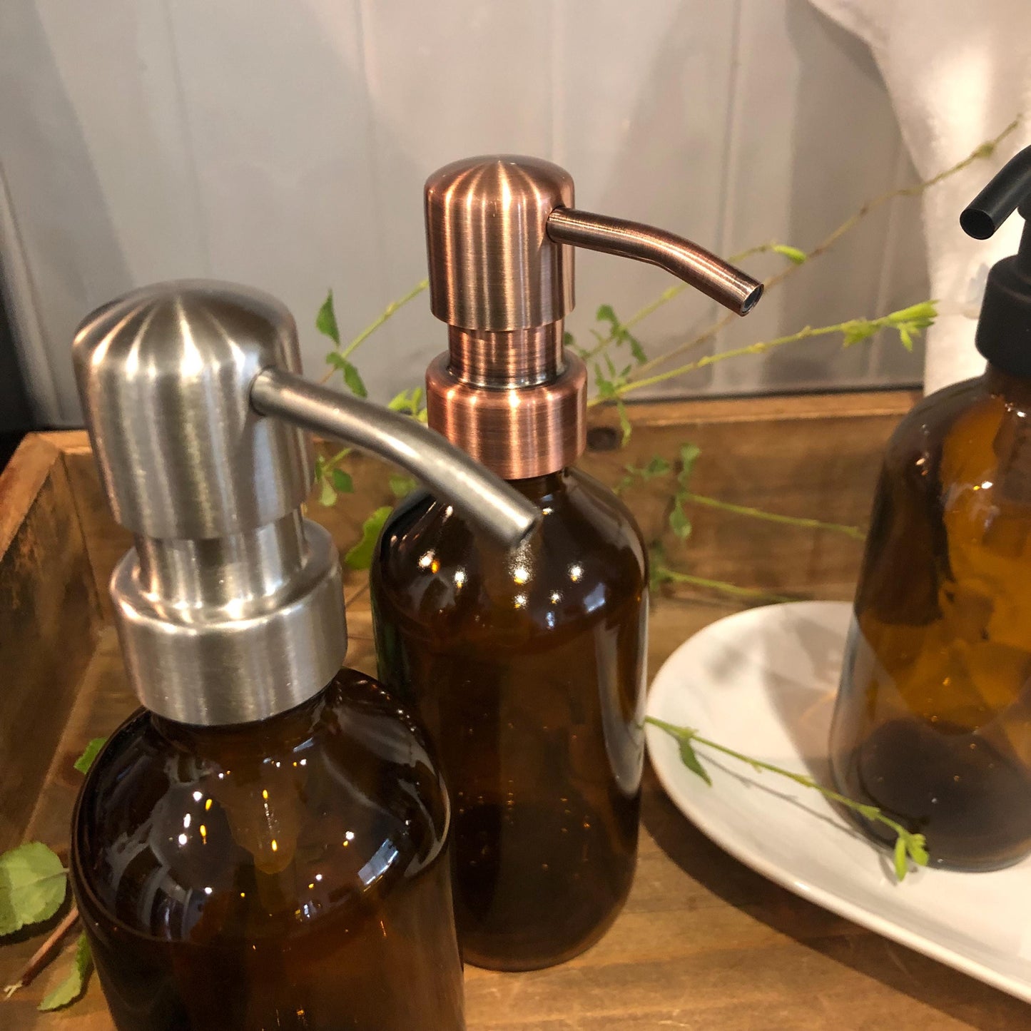 Sedona Glass Soap Dispenser 350ml (12oz) –Amber Vintage Apothecary Bottle with Stainless Steel Pump