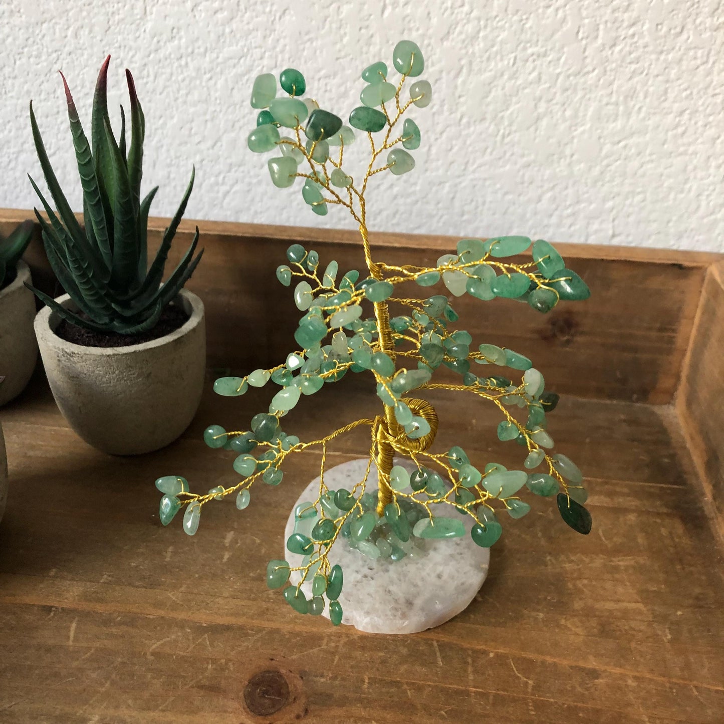 Green Aventurine Crystal Tree – Feng Shui Prosperity, Agate Base Home Decor