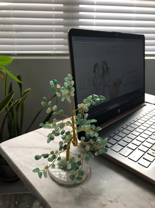 Green Aventurine Crystal Tree – Feng Shui Prosperity, Agate Base Home Decor
