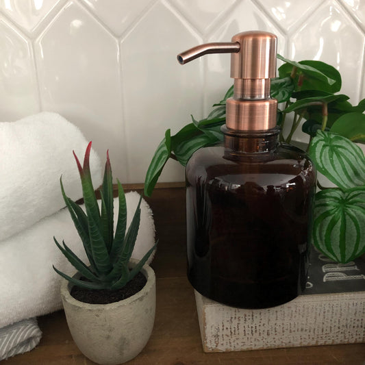 Rondelle Amber Glass Soap Dispenser – Boston Round Apothecary Style Bathroom Decor