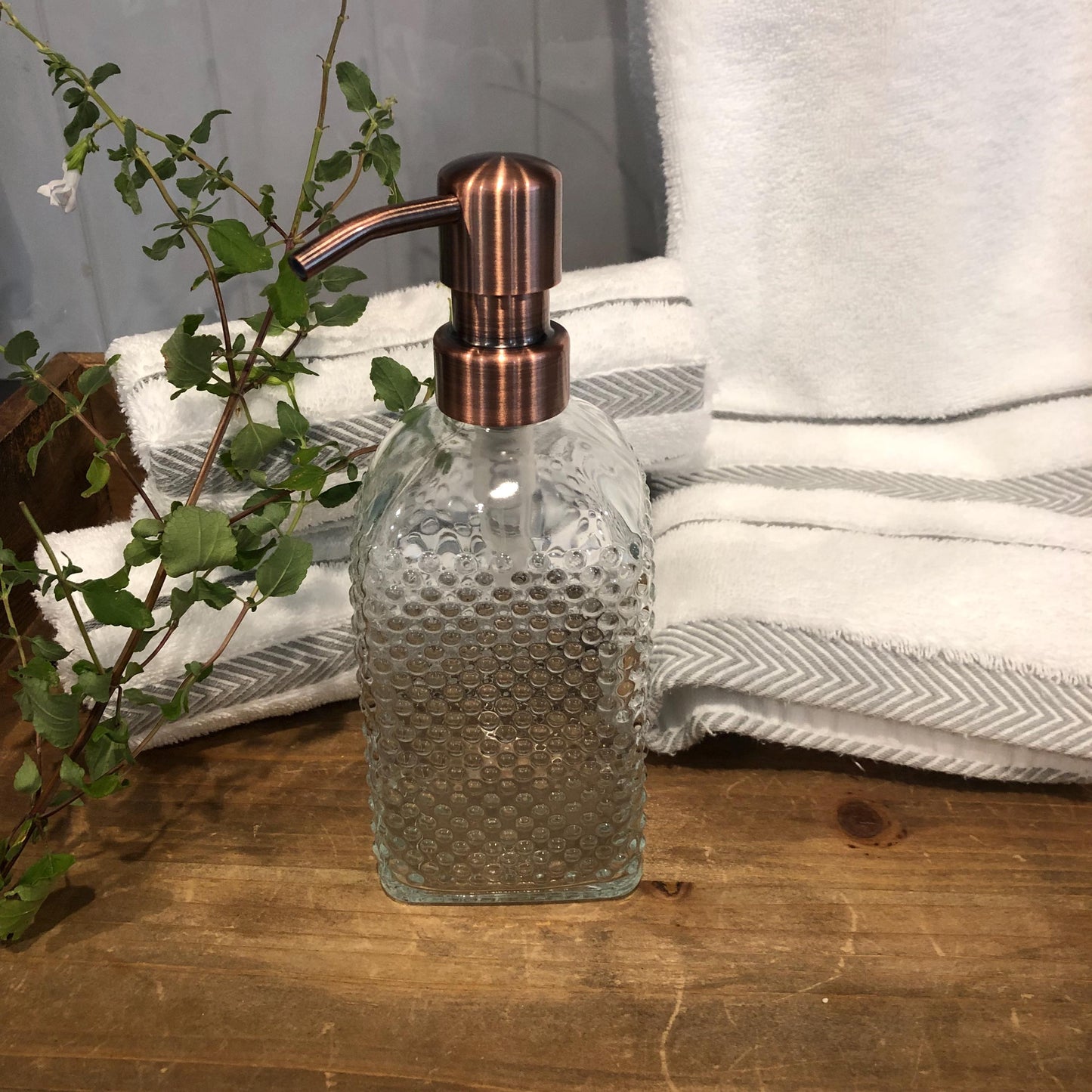 Pearl Glass Soap Dispenser – 12oz / 350ml Hobnail Fluted textured Bottle with Stainless Steel Pump