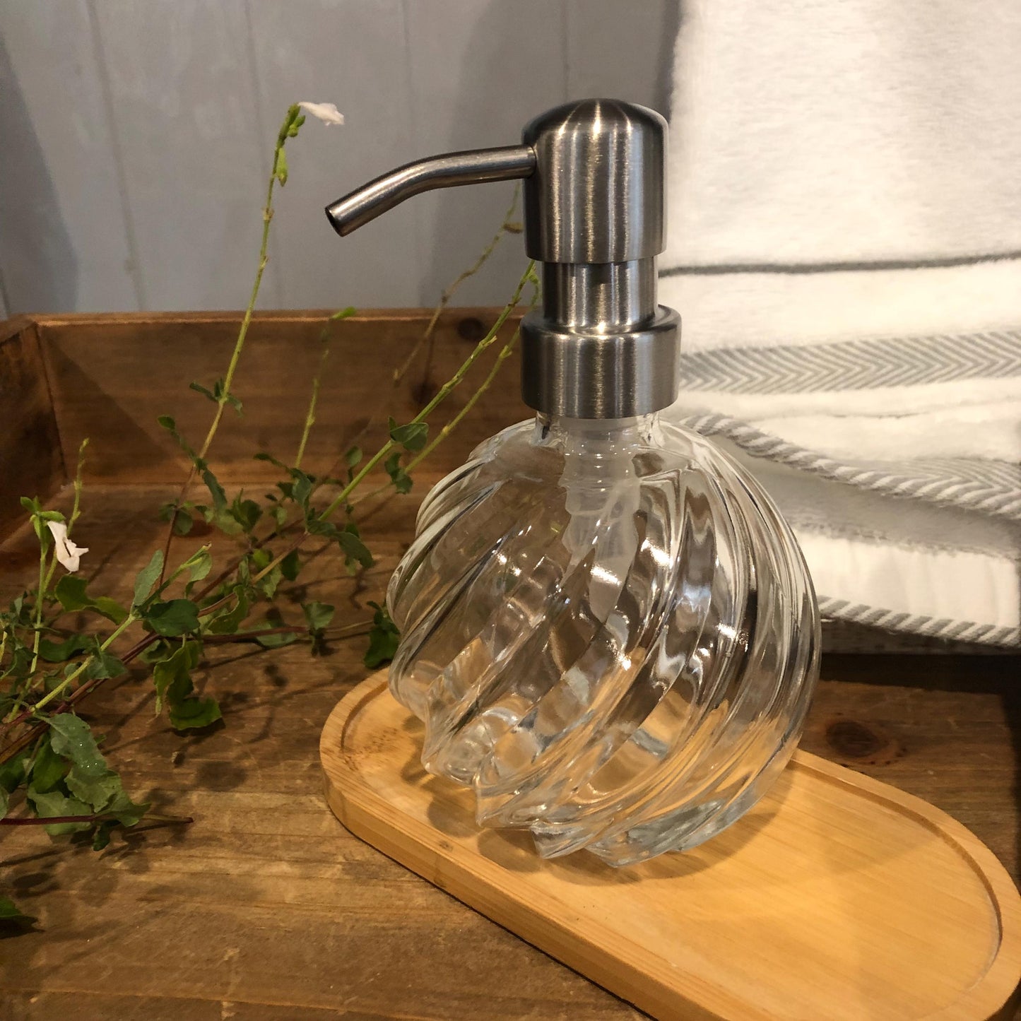 Luna Glass Soap Dispenser – Hobnail Fluted Apothecary Bottle with Stainless Steel Pump