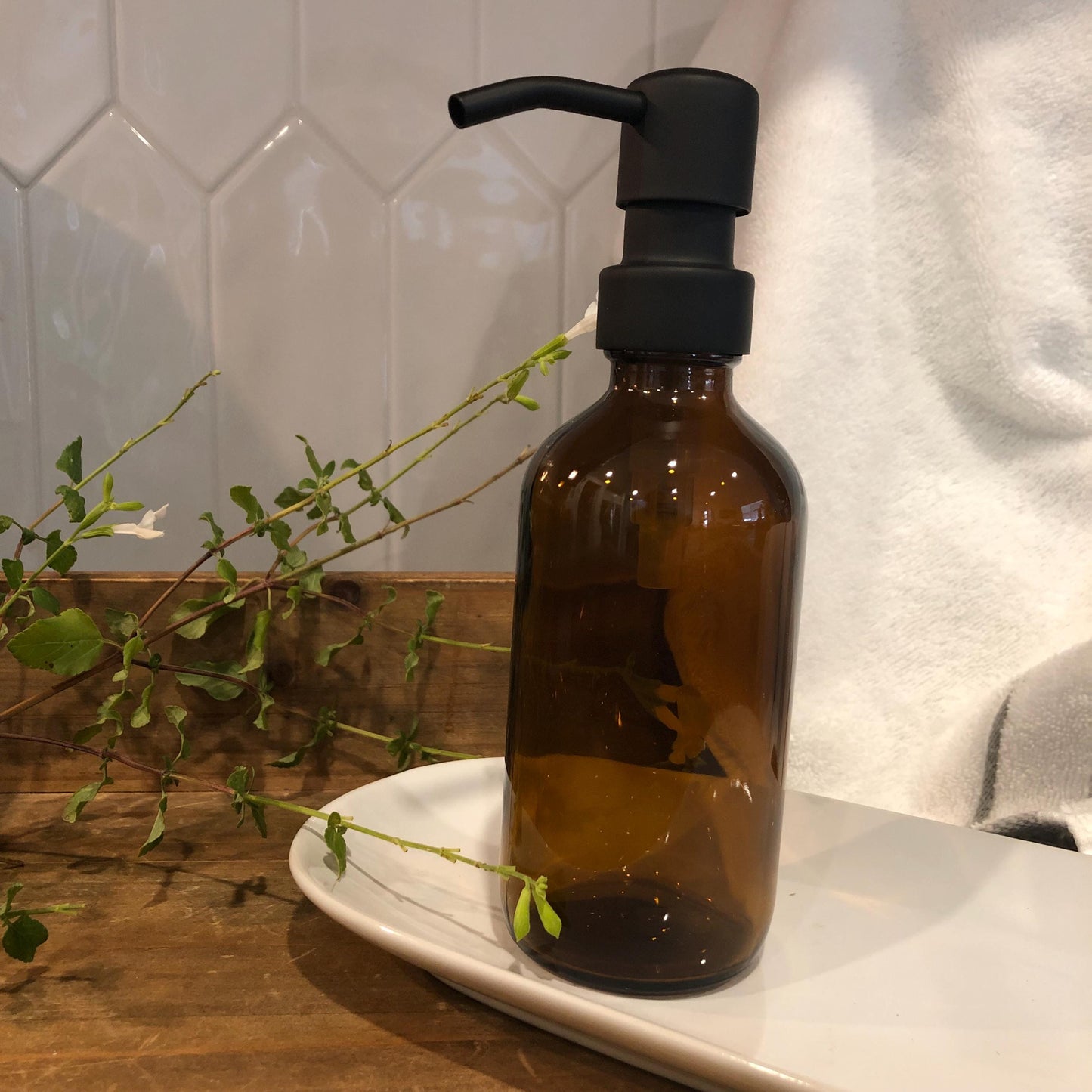 Sedona Glass Soap Dispenser 350ml (12oz) –Amber Vintage Apothecary Bottle with Stainless Steel Pump