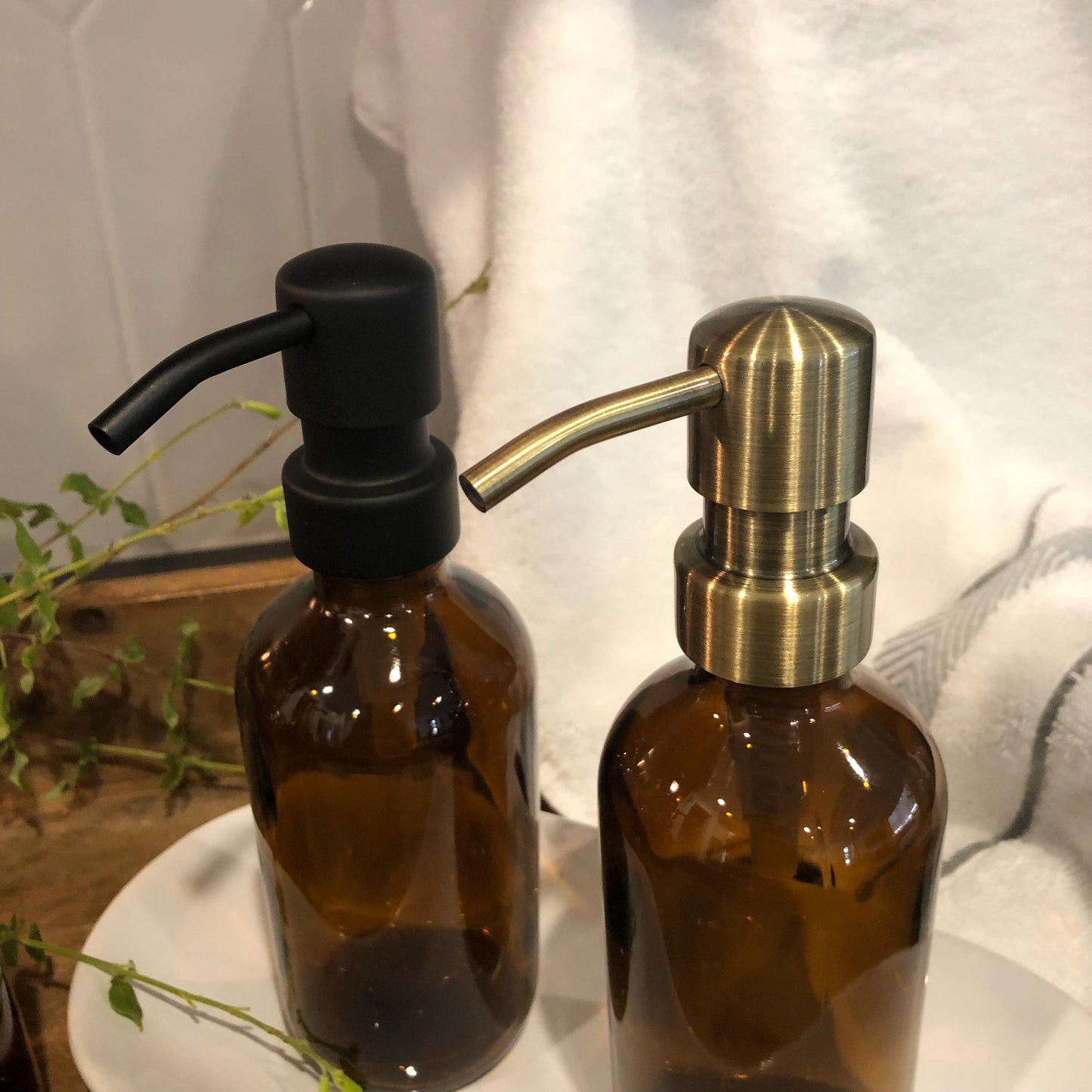 Sedona Glass Soap Dispenser 350ml (12oz) –Amber Vintage Apothecary Bottle with Stainless Steel Pump