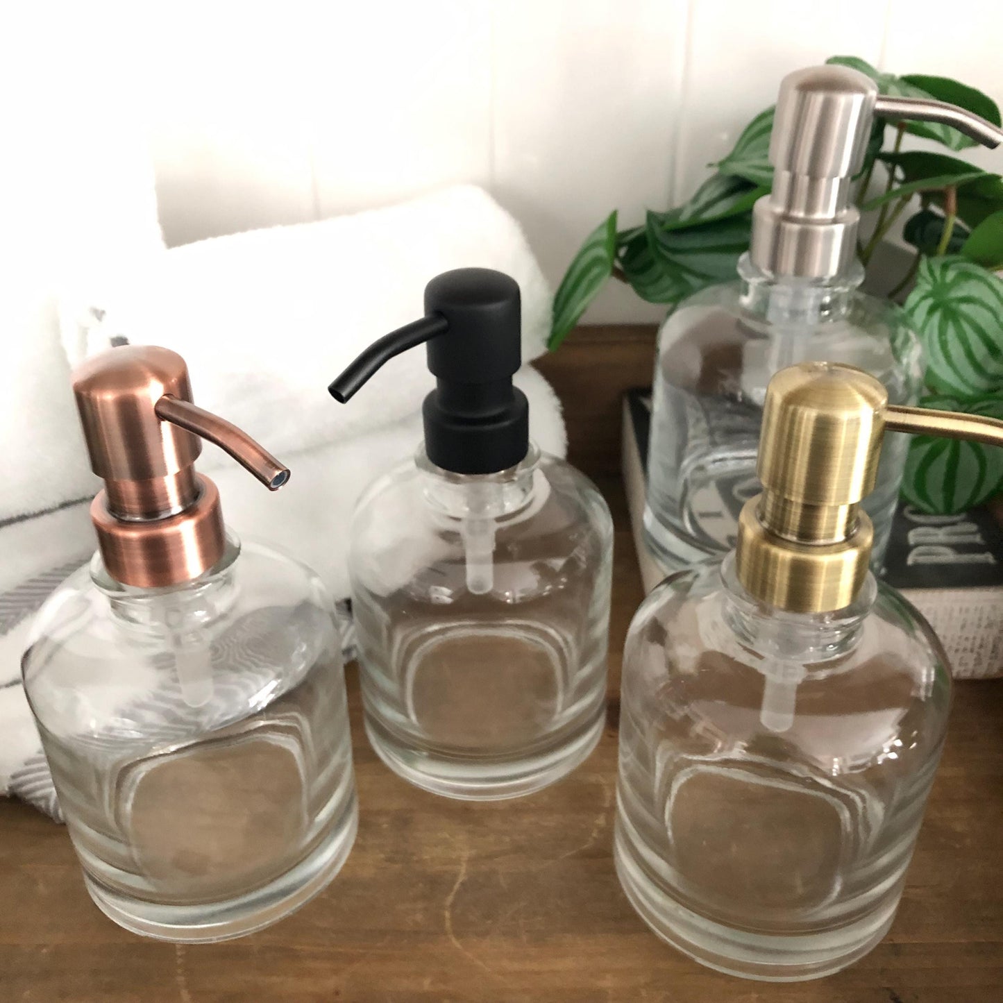Rondelle Glass Soap Dispenser – Boston Round Apothecary Style, Heavy-Duty Glass, Elegant Bathroom & Kitchen Decor