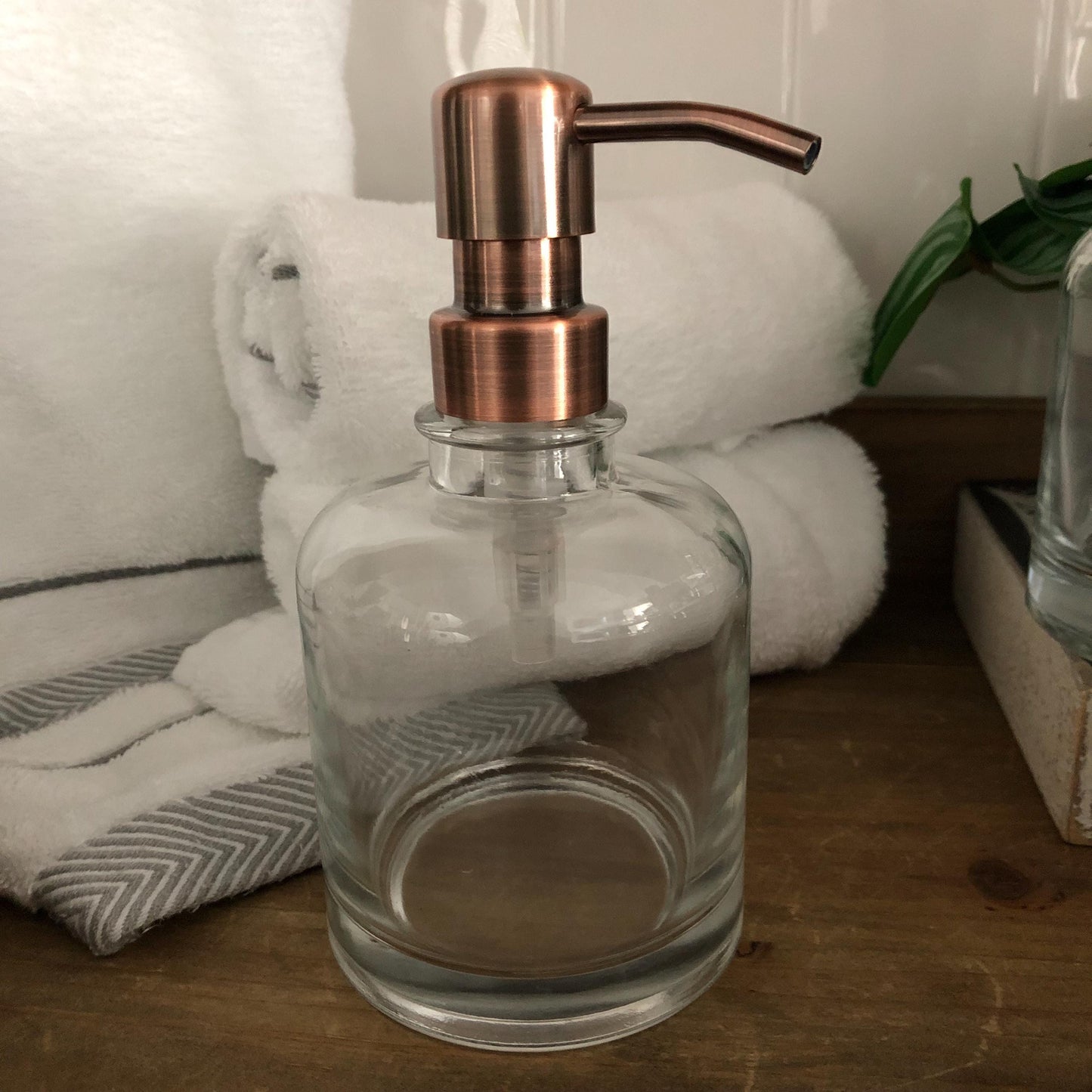 Rondelle Glass Soap Dispenser – Boston Round Apothecary Style, Heavy-Duty Glass, Elegant Bathroom & Kitchen Decor
