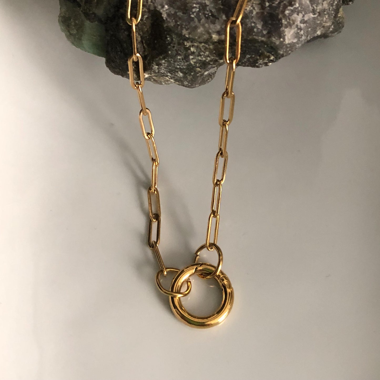 18KT Gold PVD Stainless Steel Charm Necklace | Customizable Storytelling Jewelry Paperclip Chain