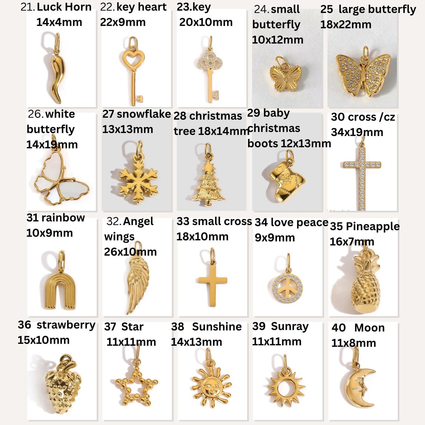 18KT Gold PVD Stainless Steel Charm Necklace, Personalized Initials, Birthstones, Celestial (Waterproof)