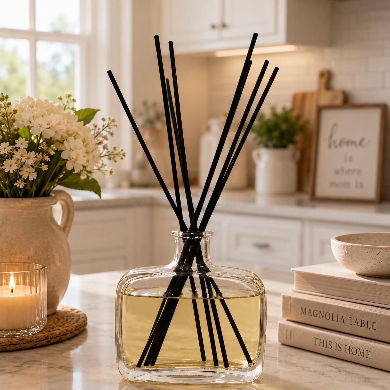 Caramel Cattle Grandmas House reed diffuser with vanilla and buttercream bakery scents.